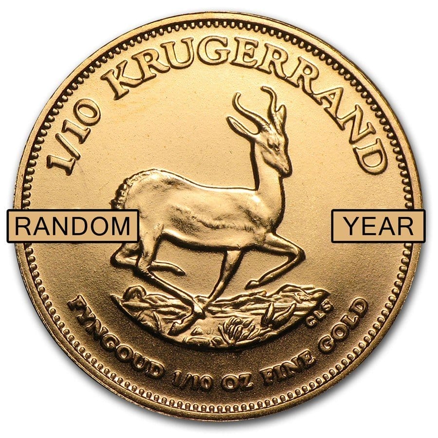1/10 Oz Gold Coin South African Gold Krugerrand (Varied Year, BU) Varied