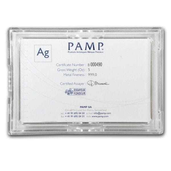 5 Oz Silver Bar - PAMP Suisse (Fortuna, In Capsule w/Assay) - Image 2