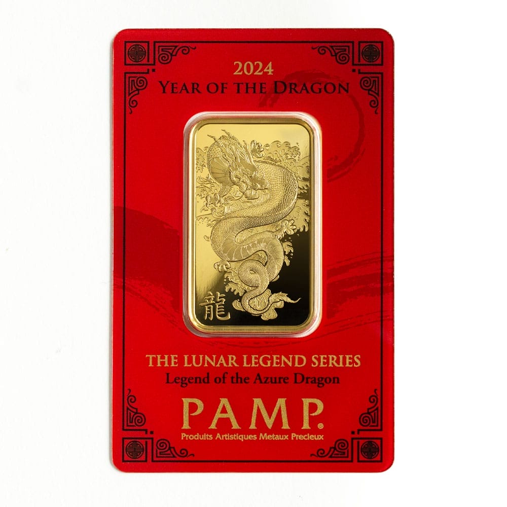 1 Oz Gold Bar 2024 - PAMP Suisse Lunar Legend Azure Dragon New W Assay