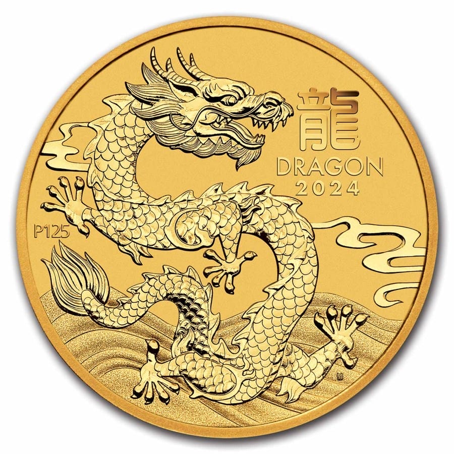 1 Oz Gold Coin 2024 Australia Gold Lunar Dragon (BU)
