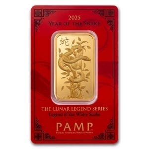 1 Oz Gold Bar - 2025 PAMP Lunar Legend Series White Snake (In Assay)