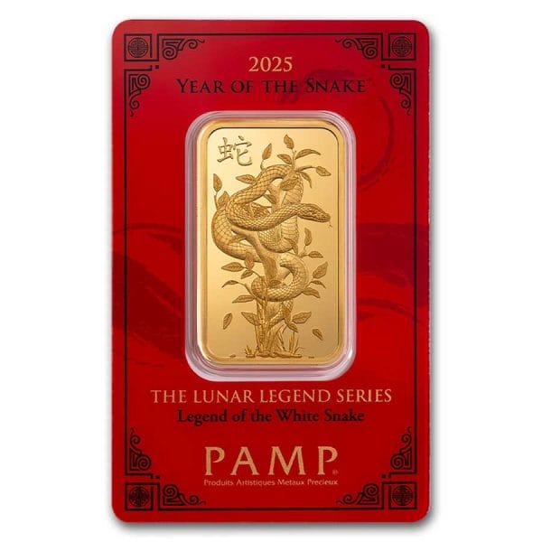 1 Oz Gold Bar - 2025 PAMP Lunar Legend Series White Snake (In Assay)